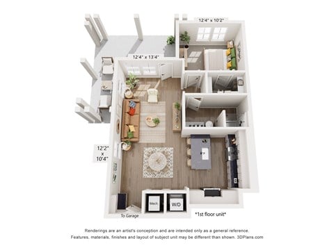Floor plan for 1 bed, 1 bath, 781 sqft